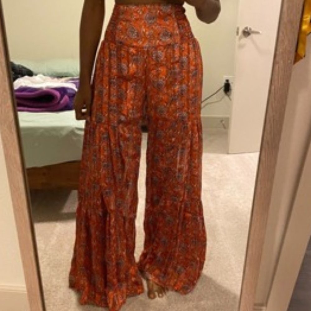 Paisley Palazzo waist Tie Lounge Pants Orange - Picture 6 of 16